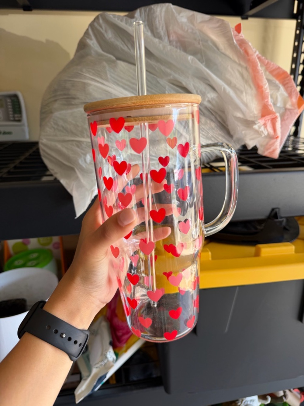 Red Heart Print Glass tumbler